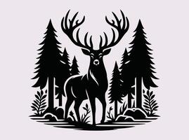 Minimalist Black Deer in Forest Silhouette for Nature Lovers and Creative Projects vector