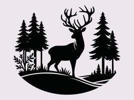Artistic Black Silhouette of Deer in Forest for Wildlife and Nature Art vector