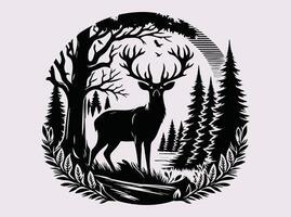 Artistic Black Deer in Forest Silhouette for Digital and Print Designs vector