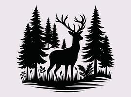 Elegant Black Deer in Forest Silhouette Perfect for Wildlife Art and Decor vector