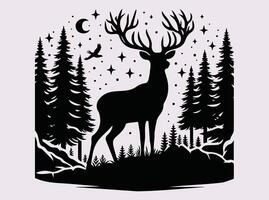 Beautiful Black Deer in Forest Silhouette for Custom Decor and Prints vector