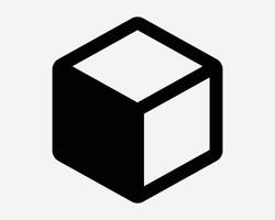3D Cube Bow One Side Shade Shadow Square Shape Outline Line Geometry Icon Black White Symbol Sign Graphic Illustration vector