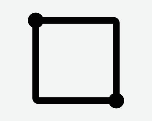 Square Corner Dot Top Left Bottom Right Shape Line Outline Path Draw Scale Border Icon Black White Symbol Sign Graphic Illustration