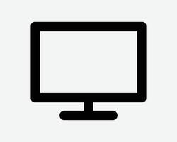 PC Monitor Computer Flat Screen Flatscreen LED LCD Display View Outline Shape Icon Black White Symbol Sign Graphic Illustration vector