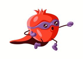 A determined and strong pomegranate superhero wearing a red cape and mask, running forward. A dynamic and engaging character ideal for promoting health, fun, and adventure themes. vector
