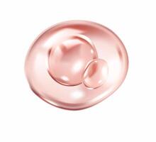 Pink collagen molecules drifting within sphere realistic illustration. Skincare innovation 3d object on white background vector