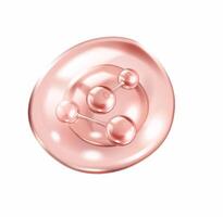 Pink collagen molecules floating on circular puddle realistic illustration. Anti-aging serum creating 3d object on white background vector