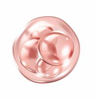 Pink collagen molecules with glossy effect inside bubble realistic illustration. Scientific research of skincare 3d object on white vector