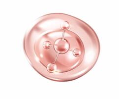 Pink collagen molecule floating inside blob realistic illustration. Innovative skincare technology 3d object on white vector