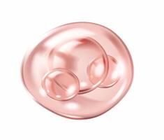 Pink collagen molecules floating inside bubbles realistic illustration. Skincare and beauty products 3d object on white background vector