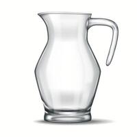 A realistic 3D glass jug featuring a wide base and narrow neck, designed for stylish serving. Its transparency and polished reflections make it an ideal tableware item for digital design projects. vector