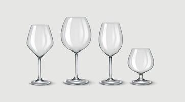 3D realistic illustration of a set of luxury wine glasses featuring modern design. Suitable for elegant dining, wine tastings, and fine restaurants. vector