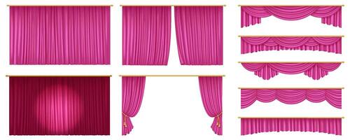 3D realistic illustration of a pink stage curtain with elegant folds, designed for stylish performance and theater decor, adding a vibrant touch. vector