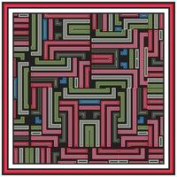 A colorful geometric pattern featuring interlocking lines in various widths and shades including pink, green, and black. vector