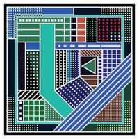 Abstract geometric artwork with vivid colors and patterned shapes, An abstract square design showcasing a colorful pattern of blue, green, and red hues. vector