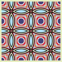 Colorful geometric pattern featuring red, blue, and black shapes arranged in a symmetrical design on a light green background. vector