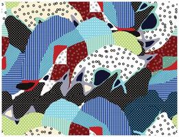Abstract print pattern with various shapes in multiple colors blue, red, yellow dot and line texture, such as polka dots and stripes. vector