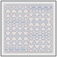 Colorful geometric square print pattern with repeated shapes, including semicircles and dots, bordered by a checker frame. vector