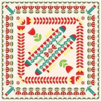 A decorative scarf in square pattern adorned with a delicate floral design, showcasing elegance and artistic flair on white background. vector