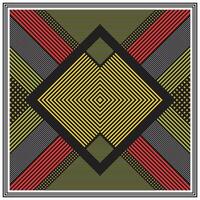 Abstract geometric pattern with red, yellow, and white elements on a black background, A square pattern featuring bold red, yellow, and black stripes arranged in a striking design. vector