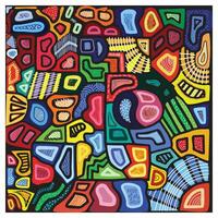 Abstract colorful pattern with various shapes and lines, bordered by blue, yellow, and red frames, painting featuring bold colors, enclosed within a sleek square frame, showcasing artistic expression vector