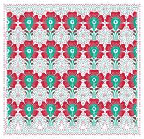 A vibrant floral pattern featuring red flowers with teal centers against a white background, arranged in a repetitive design. vector