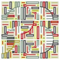 Abstract geometric pattern with concentric lines and a central circular motif in red, green, and gray, pattern composed of intersecting red, green, and yellow lines, creating a colorful visual effect vector