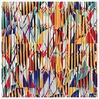 An abstract composition with colorful shapes interspersed with vertical black lines, creating a dynamic and vibrant visual texture. vector