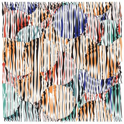 An abstract design featuring vibrant, wavy lines that intertwine with circular shapes in various colors, creating a dynamic visual rhythm.