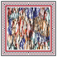 Abstract wavy pattern in vibrant colors framed by a patterned border, featuring red, black, and white alternating designs. vector