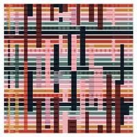 Abstract square geometric print pattern featuring a mix of horizontal and vertical colorful stripes in shades of pink, red, blue, and black. vector