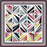 A square pattern featuring alternating red, yellow, blue, and black stripes arranged in a grid formation. vector