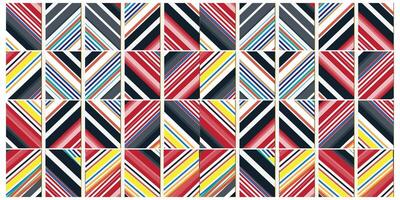 . A vibrant square design showcasing a series of red, yellow, blue, and black stripes in a structured pattern vector