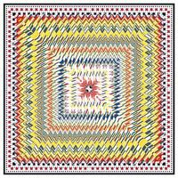 Colorful geometric pattern with a central burst effect and zigzag lines on a square canvas, A square pattern featuring a prominent cross at its center, creating a striking geometric design. vector