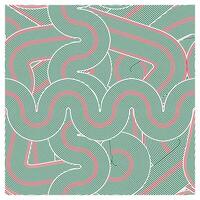 Abstract artistic square print pattern with intertwining lines in green and red with a white background, forming an intricate and visually appealing arrangement. vector