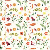 Beautiful square shape red and orange color flower print with green and yellow leaf in white background seamless, both side repeat pattern best for textile print and carpet design. vector