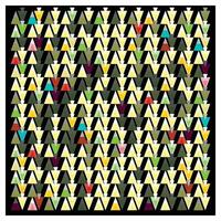 A vibrant repeat print pattern of colorful triangles arranged in a geometric grid, set against a black background. vector