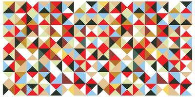 Colorful geometric quilt-like pattern with a square border, A vibrant geometric pattern featuring red, blue, and yellow triangles arranged in an eye-catching design. vector