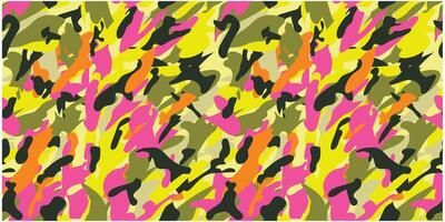 A vibrant, abstract camouflage pattern featuring pink, yellow, orange, green, and black shapes blended together in a chaotic design. vector