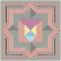Geometric design featuring a star shape made of colorful, parallel lines in various widths creating a visually striking pattern. vector