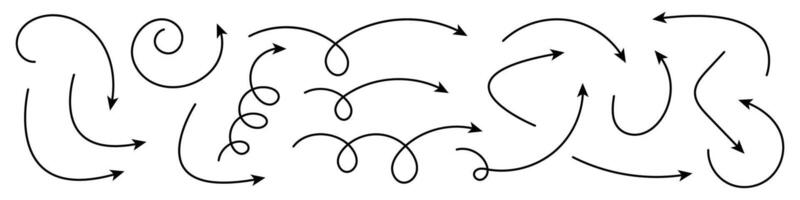 Collection of curved arrows. Curved hand drawn arrows. vector