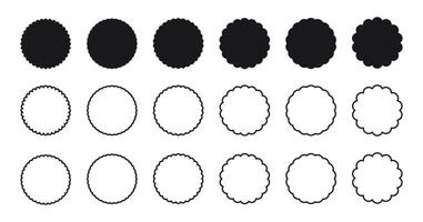 Scalloped circle shape. Scalloped circle shape set in two styles. Scalloped circle frame. vector