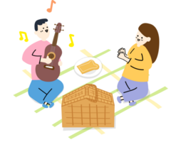 Couple Enjoying a Picnic with Guitar Music png