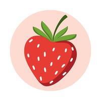 Minimalist illustration of a ripe red strawberry with green leaves on a soft pastel background. Simple, modern, and fresh design perfect for icons, stickers, and branding. vector