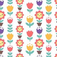 Seamless floral pattern with hand drawn flowers. Bright, colorful, and playful design. Perfect for textiles, wallpapers, wrapping paper, and decorative designs. vector