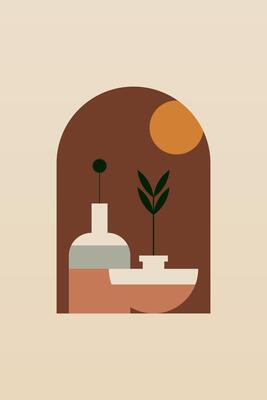 Flat design geometric boho jars wall art background illustration