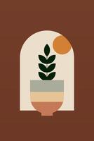Flat design geometric boho tropicl plat jar wall art background illustration vector