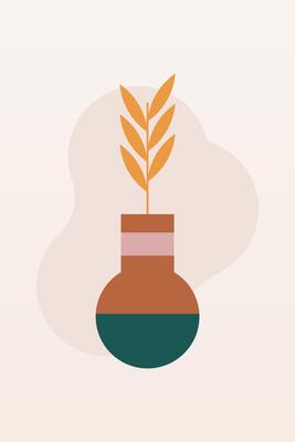 Flat design geometric bohemian plant jar wall art background illustration