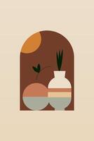 Flat poster design geometric boho jar wall art background illustration vector
