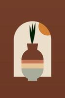 Flat design geometric boho grass jar wall art background illustration vector